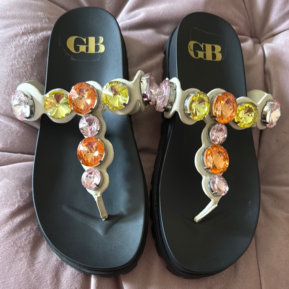 Gianni Bini Black Sandals with Multicolor Embellishments